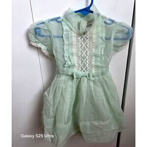 Vintage Nanette 1960 Mint Green, lace and ruffles, sheer Dress sz 6-9mo
